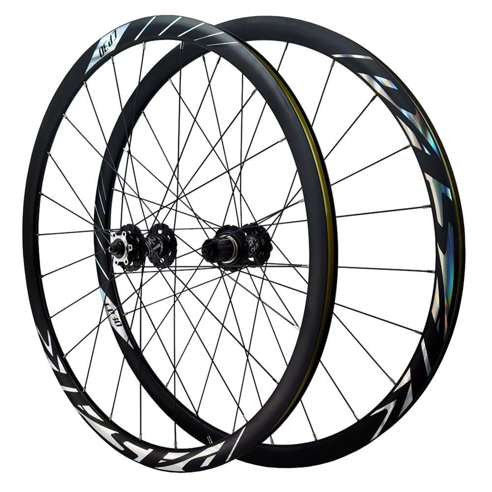 Road Bikes Wheels 700C XC Disc Brake Cross Country Wheelset Quick Release Aluminum Alloy Rim Hight 30mm Front and Rear Wheels 7/8/9/10/11/12 Speed Cassette 24 Holes (Size : Black)