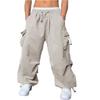 WZIKAI Men's Baggy Cargo Pants Casual Parachute Cargo Pants Loose Fit Hip Hop Harem Pants with Pockets Beige XL view 2