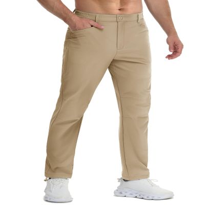 TACVASEN Hiking Pants Men Lightweight Water Resistant Stretch Pants Quick Dry Ripstop Casual Fishing Work Trekking Khaki 38