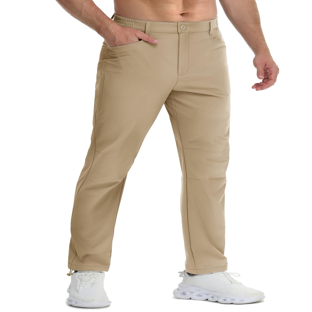TACVASEN Hiking Pants Men Lightweight Water Resistant Stretch Pants Quick Dry Ripstop Casual Fishing Work Trekking Khaki 38