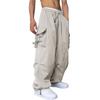 WZIKAI Men's Baggy Cargo Pants Casual Parachute Cargo Pants Loose Fit Hip Hop Harem Pants with Pockets Beige XXXL view 3