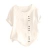 Womens Summer Tops Linen Cotton Casual Loose Shirt Short Sleeve Button Down Blouse Oversized Embroidered Floral Shirt view 1