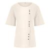 Womens Summer Tops Linen Cotton Casual Loose Shirt Short Sleeve Button Down Blouse Oversized Embroidered Floral Shirt view 3