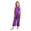 Linjinx Kids Girls Sparkle Romper Jumpsuit One-Piece Halter Neck Wide Leg Catsuit Pageant Birthday Party Purple 12 Years view 1