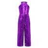 Linjinx Kids Girls Sparkle Romper Jumpsuit One-Piece Halter Neck Wide Leg Catsuit Pageant Birthday Party Purple 12 Years view 4
