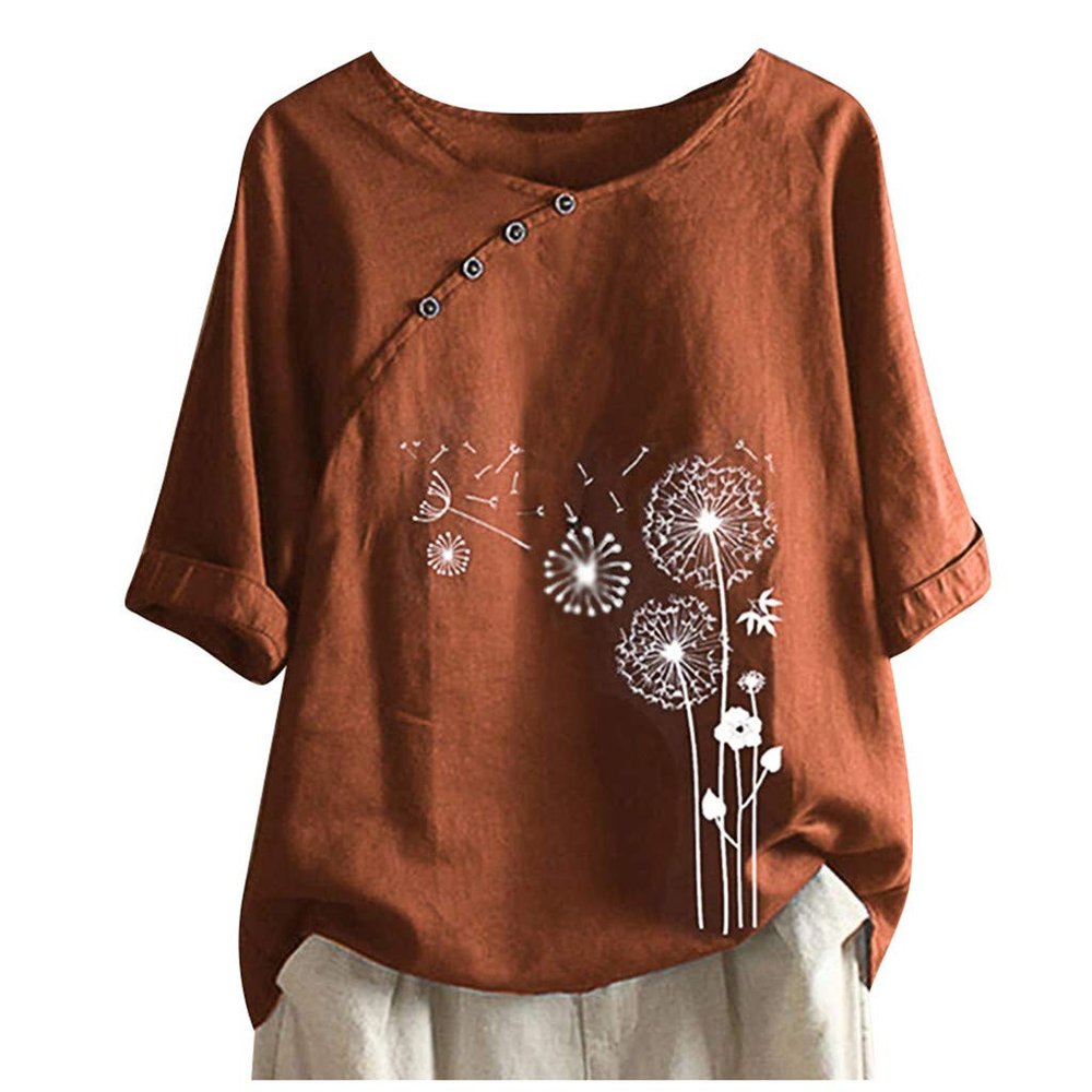 Cute Summer Tops for Women Cotton Linen Casual Short Sleeve Shirt Blouse Oversized Embroidered Floral Shirt