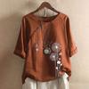 Cute Summer Tops for Women Cotton Linen Casual Short Sleeve Shirt Blouse Oversized Embroidered Floral Shirt view 2