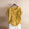 Cute Summer Tops for Women Cotton Linen Casual Short Sleeve Shirt Blouse Oversized Embroidered Floral Shirt view 2