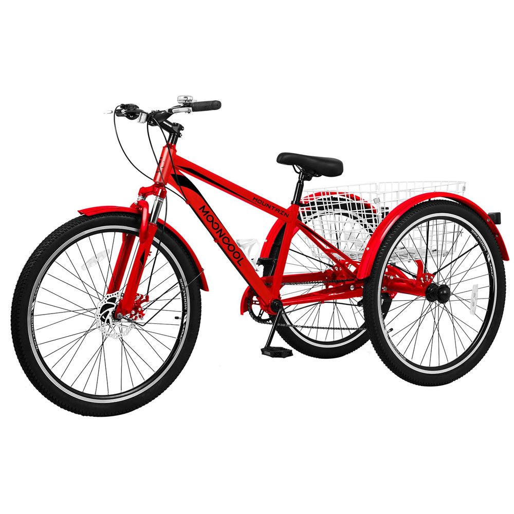 DoCred Adult Mountain Tricycle, 7 Speed Three Wheel Bikes, 24/26 Inch Adults Trikes for Women Men with Shopping Basket, Multi-Colors