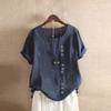 Cute Summer Tops for Women Cotton Linen Casual Short Sleeve Shirt Blouse Oversized Embroidered Floral Shirt view 2