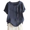 Cute Summer Tops for Women Cotton Linen Casual Short Sleeve Shirt Blouse Oversized Embroidered Floral Shirt view 3