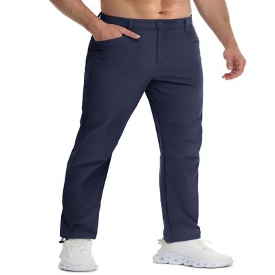TACVASEN Men's Work Pants Lightweight Quick Dry Water Resistant Stretch Pants Hiking Fishing with Zipper Pocket Navy