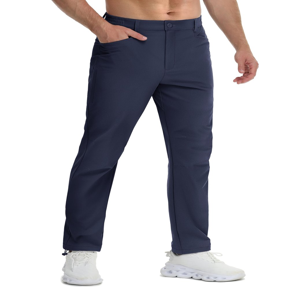 TACVASEN Men's Work Pants Lightweight Quick Dry Water Resistant Stretch Pants Hiking Fishing with Zipper Pocket Navy