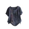 Cute Summer Tops for Women Cotton Linen Casual Short Sleeve Shirt Blouse Oversized Embroidered Floral Shirt view 1