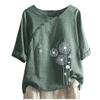 Linen Tops for Women Casual Oversized Summer Graphic Tees Short Sleeve Button Down Blouses Crew Neck Loose Fit Shirt view 1