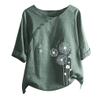 Linen Tops for Women Casual Oversized Summer Graphic Tees Short Sleeve Button Down Blouses Crew Neck Loose Fit Shirt view 3
