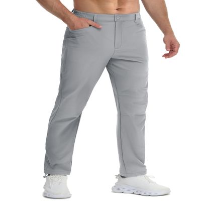 TACVASEN Mens Golf Pants Lightweight Quick Dry Water Resistant Stretch Breathable Pants Hiking Work Fishing Outdoor Travel Lightgrey