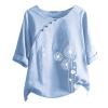 Womens Cotton Linen Short Sleeve Tops Casual Crew Neck T Shirts Embroidered Blouse Plus Size Loose Fit Summer Tunics view 3