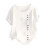 Womens Summer Tops Linen Cotton Casual Loose Shirt Short Sleeve Button Down Blouse Oversized Embroidered Floral Shirt view 1