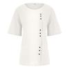 Womens Summer Tops Linen Cotton Casual Loose Shirt Short Sleeve Button Down Blouse Oversized Embroidered Floral Shirt view 3