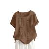 Cute Summer Tops for Women Cotton Linen Casual Short Sleeve Shirt Blouse Oversized Embroidered Floral Shirt view 1