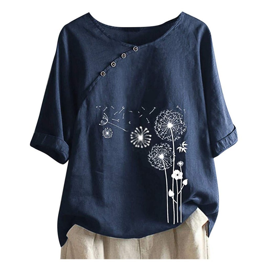 Linen Tops for Women Casual Oversized Summer Graphic Tees Short Sleeve Button Down Blouses Crew Neck Loose Fit Shirt