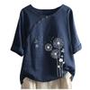 Linen Tops for Women Casual Oversized Summer Graphic Tees Short Sleeve Button Down Blouses Crew Neck Loose Fit Shirt view 1