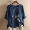 Linen Tops for Women Casual Oversized Summer Graphic Tees Short Sleeve Button Down Blouses Crew Neck Loose Fit Shirt view 2