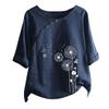 Linen Tops for Women Casual Oversized Summer Graphic Tees Short Sleeve Button Down Blouses Crew Neck Loose Fit Shirt view 3
