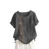 Linen Tops for Women Casual Oversized Summer Graphic Tees Short Sleeve Button Down Blouses Crew Neck Loose Fit Shirt view 1