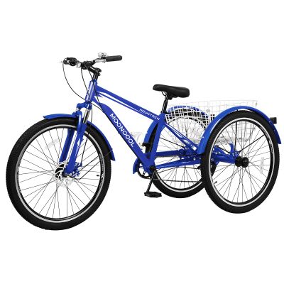 DoCred Adult Mountain Tricycle, 7 Speed Three Wheel Bikes, 24/26 Inch Adults Trikes for Women Men with Shopping Basket, Multi-Colors