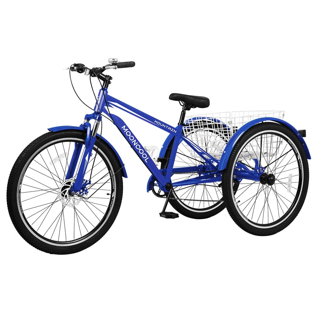 DoCred Adult Mountain Tricycle, 7 Speed Three Wheel Bikes, 24/26 Inch Adults Trikes for Women Men with Shopping Basket, Multi-Colors