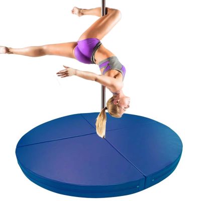 Innovz Round Folding Crash Mat for Pole Dancing, 1" 2" 4" Thick Foam Safety Pad for Gymnastics/Fitness/Aerial Yoga, Non-Slip PU Leather Anti-Collision (Color : Blue 1, Size : 120cmx3cm(47.2inx1.2in))