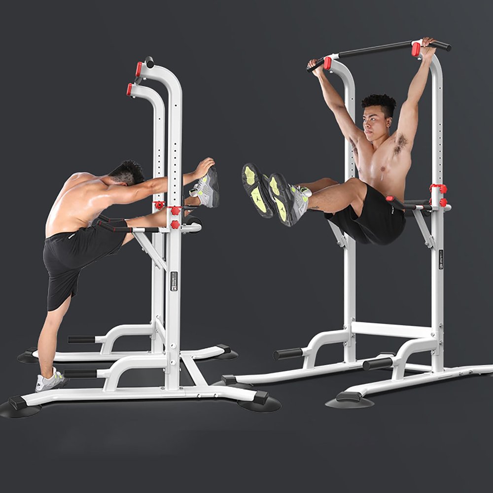 NaKeah Power Tower Dip Station Pull Up Bar Workout Multi-Function Adjustable Height Strength Training Equipment for Home Gym,White