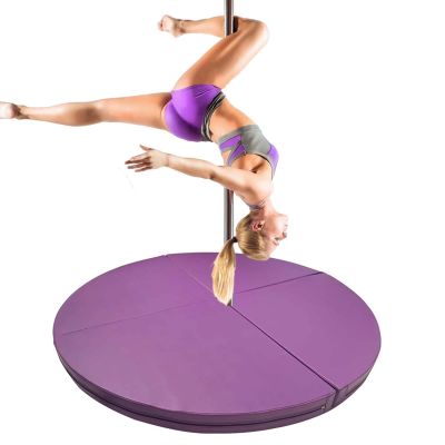 Innovz Round Folding Crash Mat for Pole Dancing, 1" 2" 4" Thick Foam Safety Pad for Gymnastics/Fitness/Aerial Yoga, Non-Slip PU Leather Anti-Collision (Color : Purple, Size : 120cmx5cm(47.2inx2in))