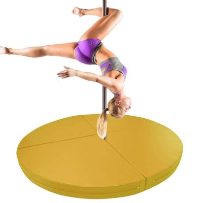 Innovz Round Folding Crash Mat for Pole Dancing, 1" 2" 4" Thick Foam Safety Pad for Gymnastics/Fitness/Aerial Yoga, Non-Slip PU Leather Anti-Collision (Color : Yellow, Size : 150cmx10cm(59inx3.9in))