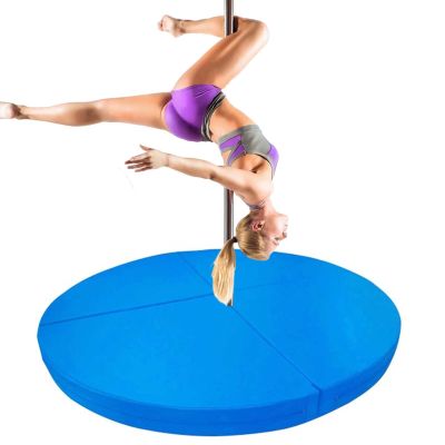 Innovz Round Folding Crash Mat for Pole Dancing, 1" 2" 4" Thick Foam Safety Pad for Gymnastics/Fitness/Aerial Yoga, Non-Slip PU Leather Anti-Collision (Color : Blue 2, Size : 200cmx3cm(78.7x1.2in))