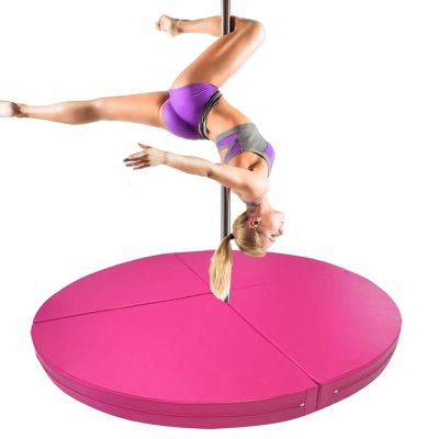 Innovz Round Folding Crash Mat for Pole Dancing, 1" 2" 4" Thick Foam Safety Pad for Gymnastics/Fitness/Aerial Yoga, Non-Slip PU Leather Anti-Collision (Color : Pink 3, Size : 150cmx5cm(59inx2in))