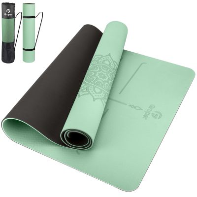 Yoga Mat Non Slip TPE Thick Yoga Mat with Alignment Mark, Large Size 72"L x 32"W x 0.32"Th or 0.24"Th, Anti-Tear Exercise & Fitness Mat for Yoga, Pilates & Floor Workouts (Green Black, Thickness-8mm)