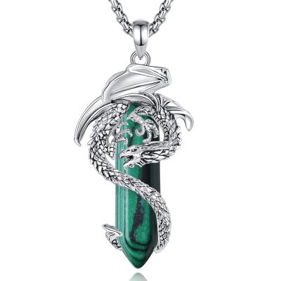 AEONSLOVE Malachite Dragon Necklace for Women & Men - Healing Crystal Pendant, Spiritual Jewelry, Green Crystal Talisman