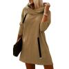 Women's Long Sleeve Tunic Dresses Long Pullover Hooded Sweatshirt Mini Dress Casual Oversized Hoodie with Pocket (XX-Large,Khaki)