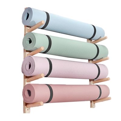CMYUN Yoga Mat Holder Wood Yoga Mat Wall Mount, Firm Yoga Mat Holder Stand for Resistance Bands, Home Gym Storage for Exercise Equipment, Ease Installation