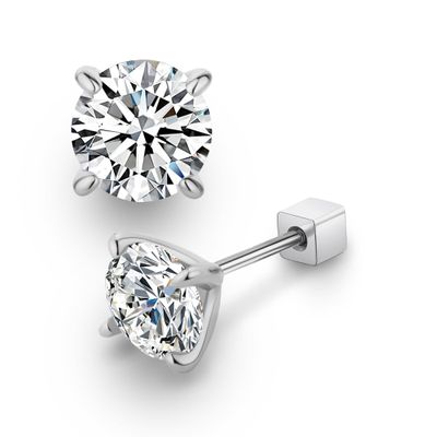 0.3/0.5/1CT Moissanite Stud Earrings, Silver/Rose Gold Color Sparkling Earrings for Women, 925 Sterling Silver Plated 18K White Gold Earrings (silver, 0.5ct)