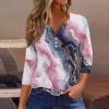 3/4 Length Sleeve Womens Tops Henley Shirts Trendy V Neck Cute Casual Print Loose Fit Button Down Trendy Petite Plus Size Tops Three Quarter Sleeve T Shirts Summer Fall Clothes Pink 3XL view 2