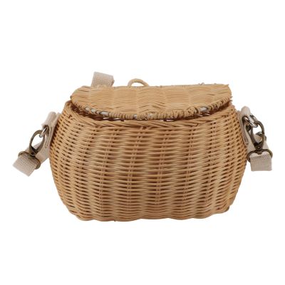 RXMORI Rattan Bike Basket,Wicker Woven Backpack Basket,Bike Basket Handwoven Backpack with Lid Shoulder Strap,Small Cute Rattan Basket for Cycling School Travel
