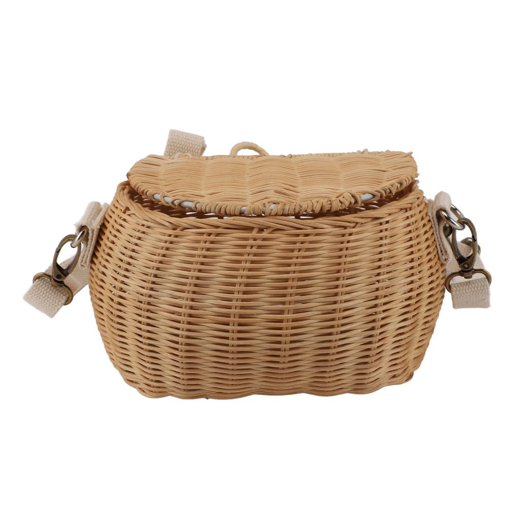 RXMORI Rattan Bike Basket,Wicker Woven Backpack Basket,Bike Basket Handwoven Backpack with Lid Shoulder Strap,Small Cute Rattan Basket for Cycling School Travel