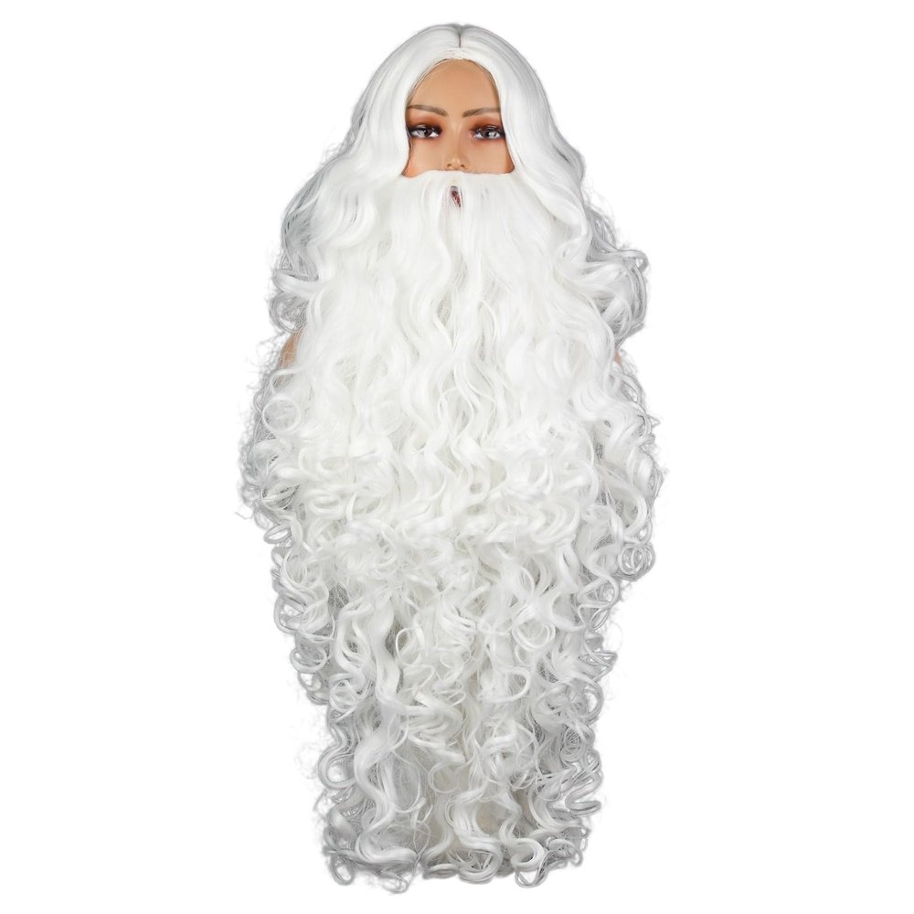 Professional Santa Wig Beard Set Synthetic Fiber White Mustache Washable Exceptional Clauses Christmas Costume Christma