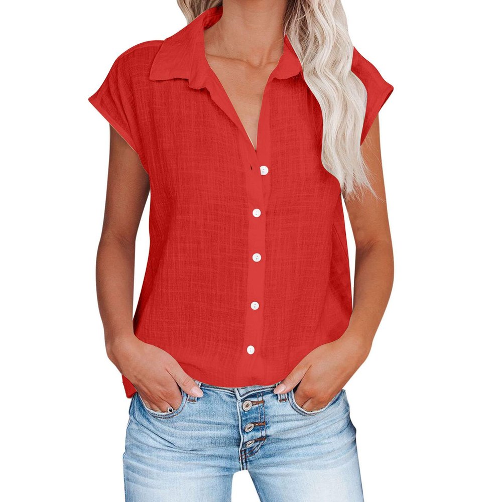 NaRHbrg Women's V Neck Button Down Shirts Cap Sleeve Casual Blouses