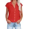 NaRHbrg Women's V Neck Button Down Shirts Cap Sleeve Casual Blouses view 1