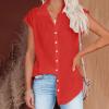 NaRHbrg Women's V Neck Button Down Shirts Cap Sleeve Casual Blouses view 3